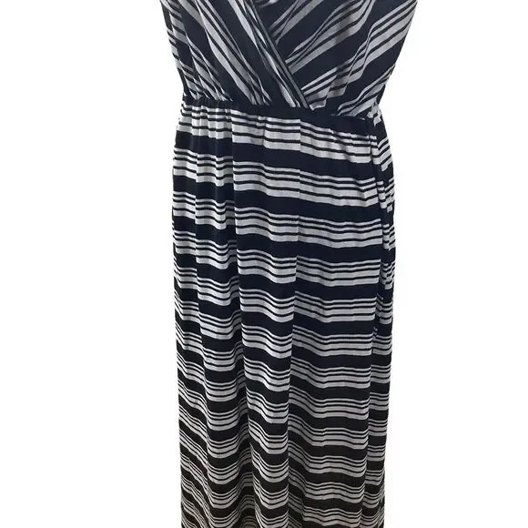 Liberty Love Womens Maxi Long Black White Dress Stripe Size XL Stretch - Picture 3 of 7